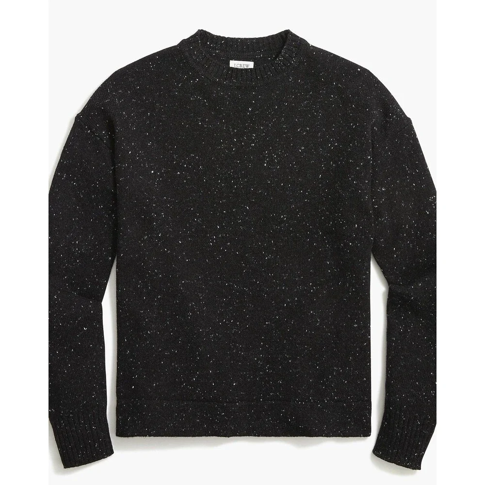 J.Crew Women’s Black Speckled Knit Pullover Sweater XL Cotton Blend Crew Neck